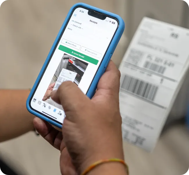 A team member capturing a receipt in the JobSight mobile app.